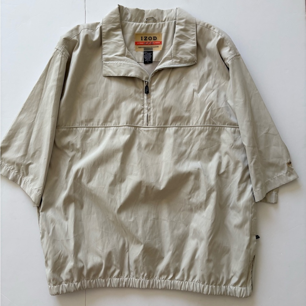 Izod Beige Quarter-Zip Shell Jacket Windbreaker Short Sleeve Large